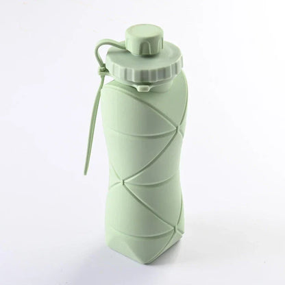 600ml folding silicone water bottle in green, pink, blue, and gray colors for outdoor sports and travel use