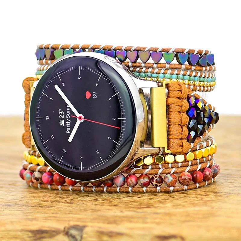 Premium gallstone and rice bead watch strap designed in New Zealand for active lifestyles