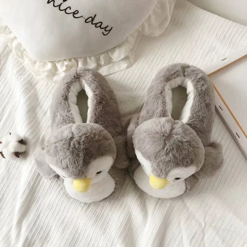 Trendy Penguin Plush Slippers with cozy plush material and non-slip soles for indoor comfort