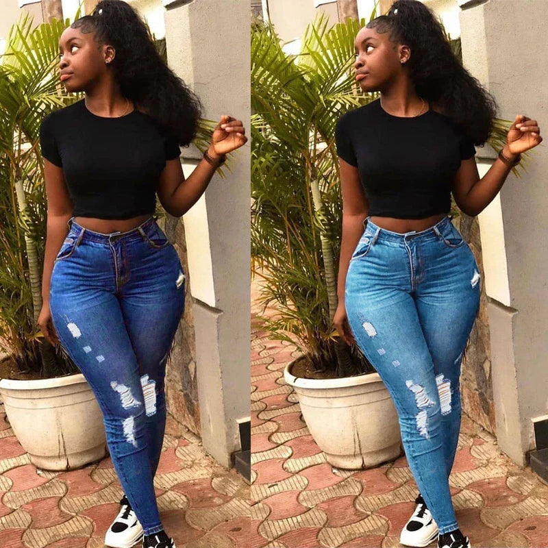 Stylish and versatile denim jeans with a fashionable distressed design, perfect for Kiwi students