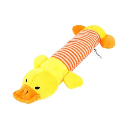 Durable squeaky plush dog toy with textured surface for teeth cleaning and engaging playtime