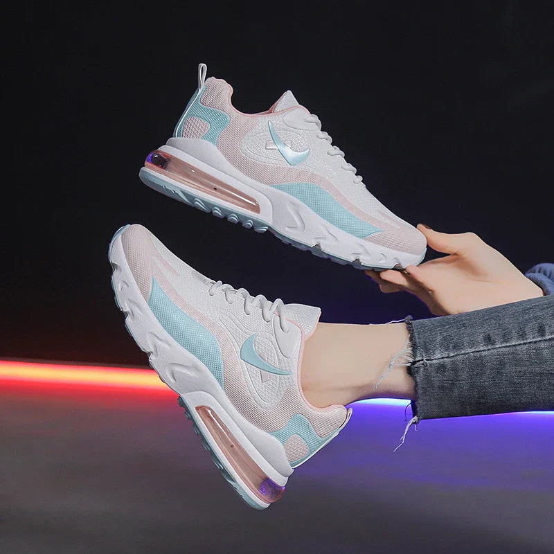 Stylish and comfortable women's sports shoes with thick, supportive soles in a trendy, hollow design