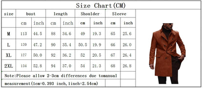 A stylish and warm wool coat for men, featuring a streamlined European-inspired design and practical side pockets.