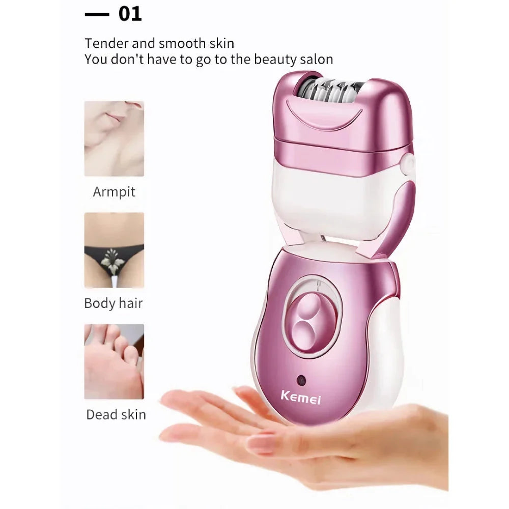 Versatile 3-in-1 hair removal and foot care device with epilator, shaver, and pedicure attachments