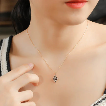 Premium 925 sterling silver retro geometric pendant necklace with oil-dripping treatment, available in black and white colors