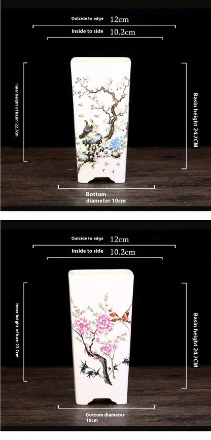 Stylish square ceramic planter in white, suitable for growing asparagus fern, orchids, and herbs on balconies or patios.