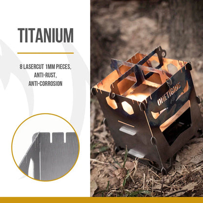 Versatile titanium wood stove with splicing design, perfect for outdoor cooking and heating in New Zealand's rugged landscapes.