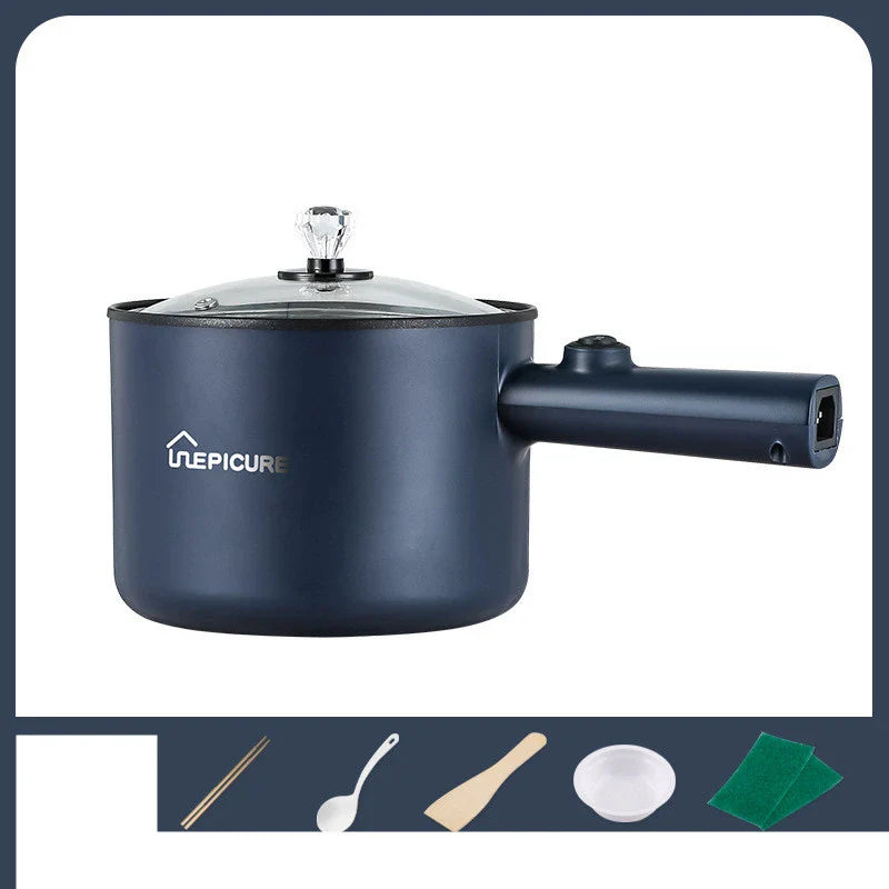 Versatile electric cooker in Emerald Green and Sapphire Blue colours, featuring manual and smart pot models with steaming grids for a range of cooking functions.