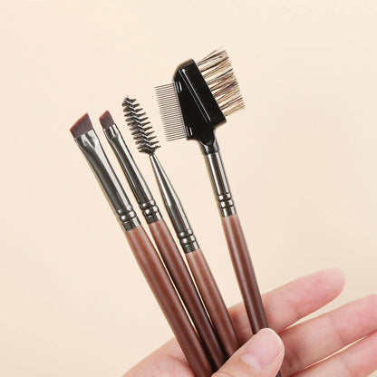 4-Piece Angled Eyebrow and Eyeliner Brush Set with Sustainable Wood Handles for Precision Eye Makeup