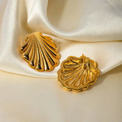 Elegant 18K gold-plated stainless steel shell-shaped earrings with a minimalist and timeless design