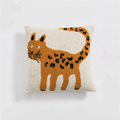 Cosy spot cat microfibre knitted cushion cover in soft beige, adding a playful touch to Kiwi living spaces.