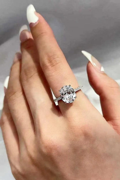 Elegant platinum-plated moissanite ring with a 2 carat centre stone and subtle zircon accents