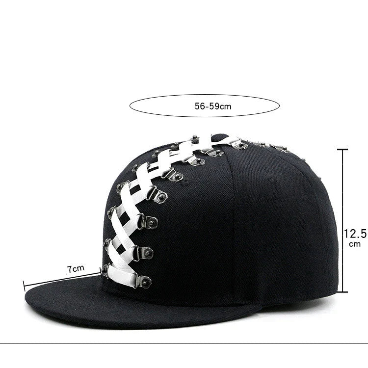 Stylish Punk Hip Hop Baseball Cap with Flat Brim, Adjustable Size, and Handcrafted Rivets