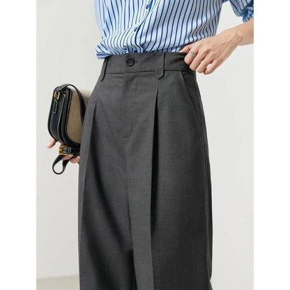 Versatile high-waist wide-leg grey trousers for Kiwi women, offering a chic and comfortable design.