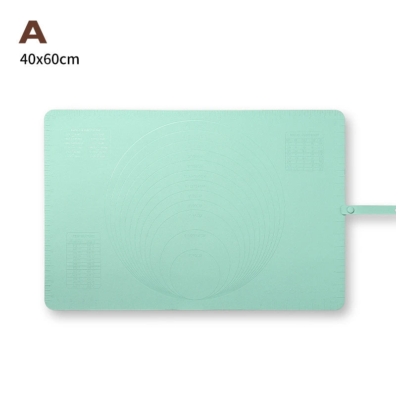 Large, thick silicone rolling pad in yellow, green, and pink colours for kneading dough and baking in the New Zealand kitchen