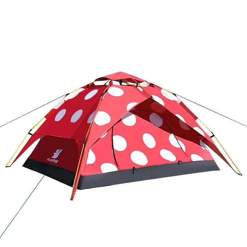 Polka Dot Mushroom Automatic Folding Camping Tent with durable, waterproof construction and easy setup