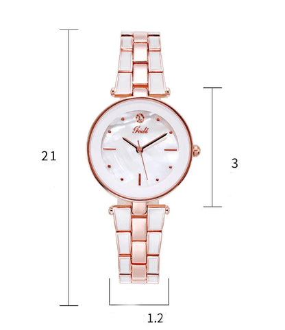 Stylish Korean-inspired ladies watch with white dial, rose gold accents, and quartz movement