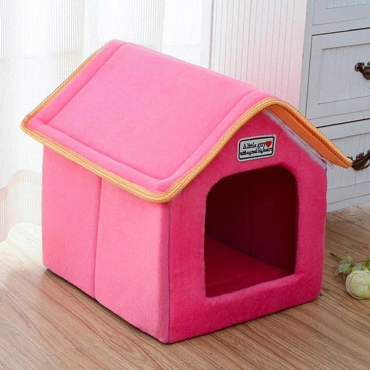 Folding pet house with soft mat in brown, providing a cozy Kiwi-inspired retreat for cats and dogs