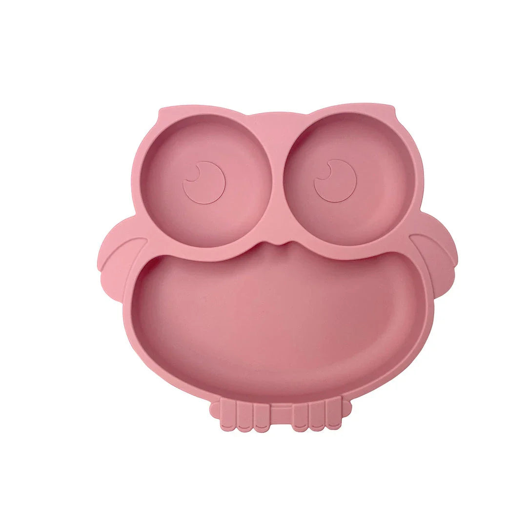 Adorable BPA-free silicone suction plate with a cute owl design, perfect for Kiwi toddlers and babies