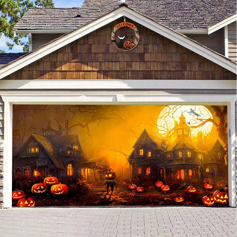 Halloween Hanging Cloth Garage Door Backdrop in abstract geometric pattern