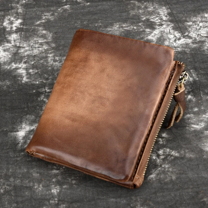 Premium cowhide leather wallet with retro double-zipper design, perfect for the modern Kiwi bloke