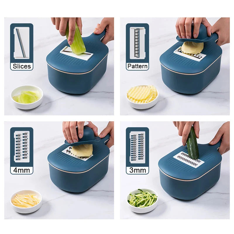 Multifunction Vegetable Cutter with Drain Basket - Chop, Slice, and Shred Vegetables Effortlessly