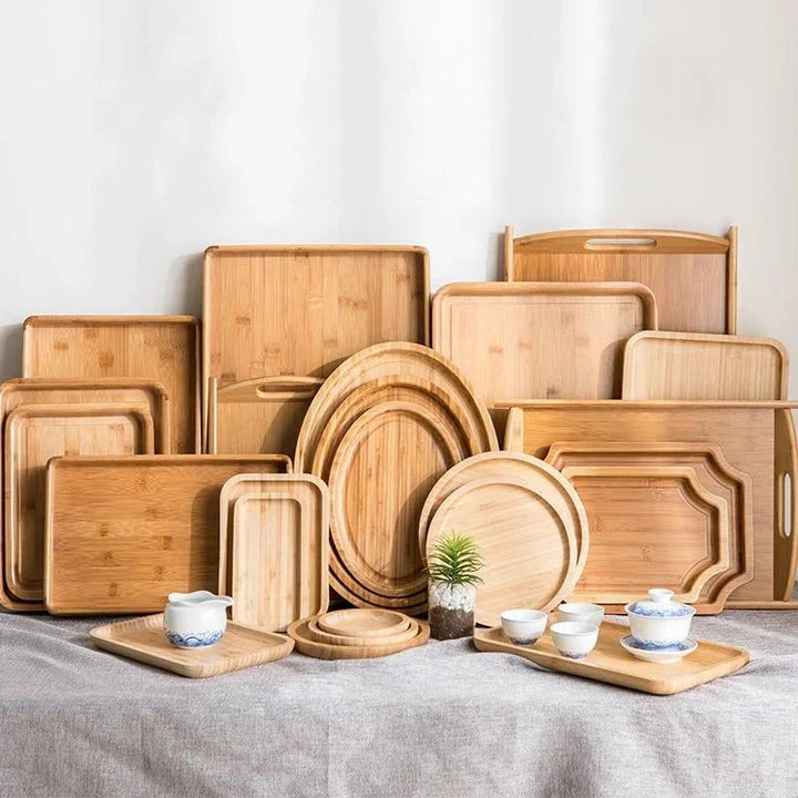A beautiful, natural bamboo serving tray with a warm brown hue, perfect for hosting and organizing in any Kiwi kitchen.