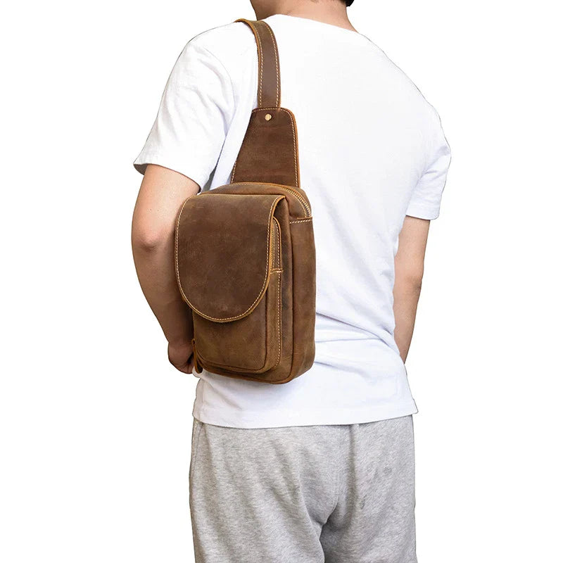 Premium leather chest bag with multiple pockets and adjustable strap, perfect for active Kiwi lifestyle