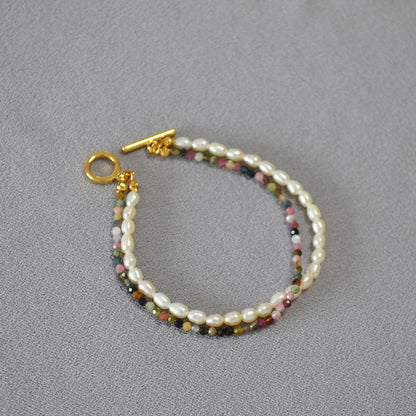 Freshwater pearl and tourmaline beaded bracelet with adjustable lobster clasp, a stylish Kiwi accessory for fashion-forward women