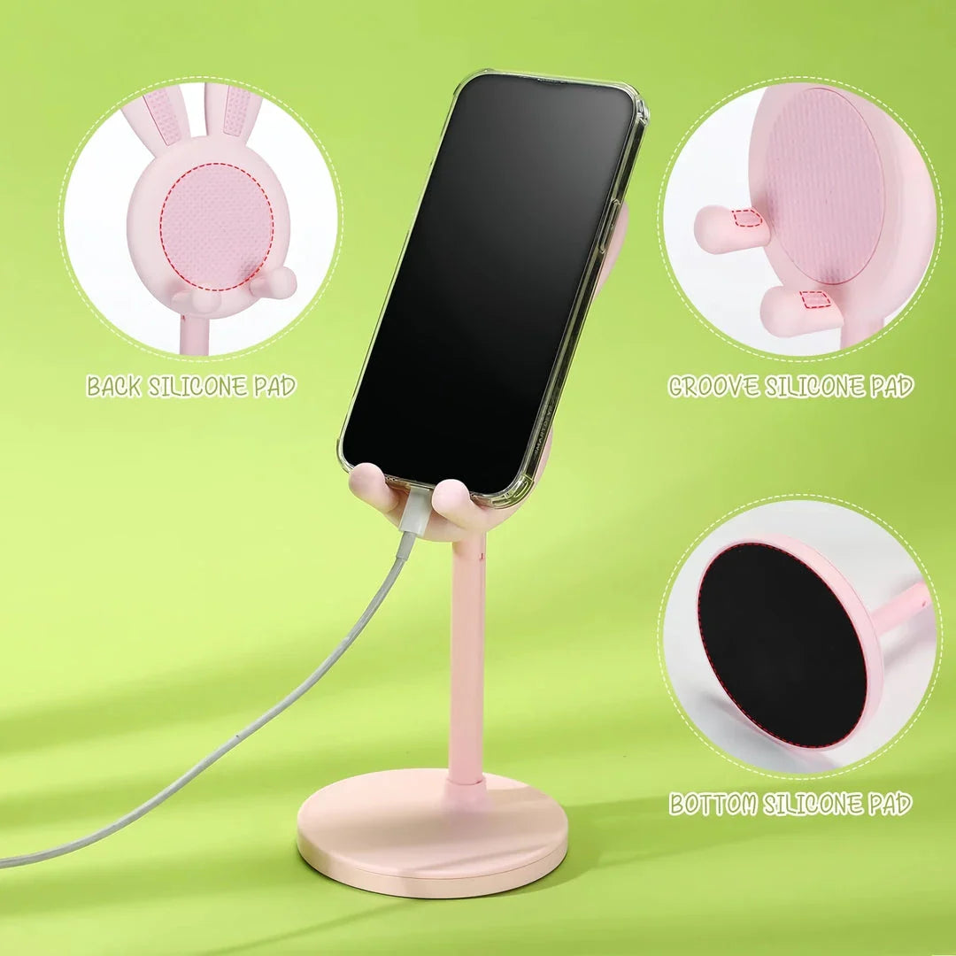 Adorable bunny-shaped mobile phone holder stand with adjustable, telescopic design for Kiwis