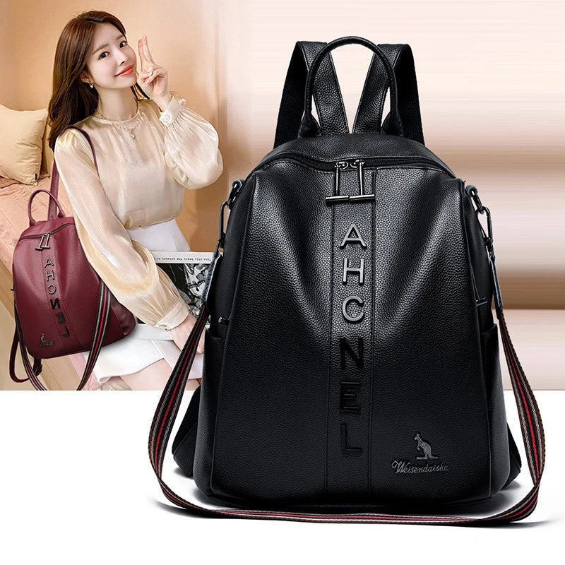 Stylish and eco-friendly PU leather backpack with multiple pockets and adjustable straps, perfect for Kiwi commuters