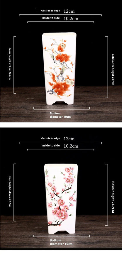 Stylish square ceramic planter in white, suitable for growing asparagus fern, orchids, and herbs on balconies or patios.