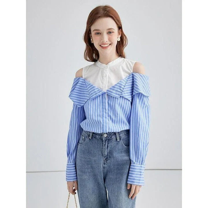 Shopfluxpro NZ Stylish Striped Long Sleeve Off-Shoulder Blouse for the Kiwi Wardrobe