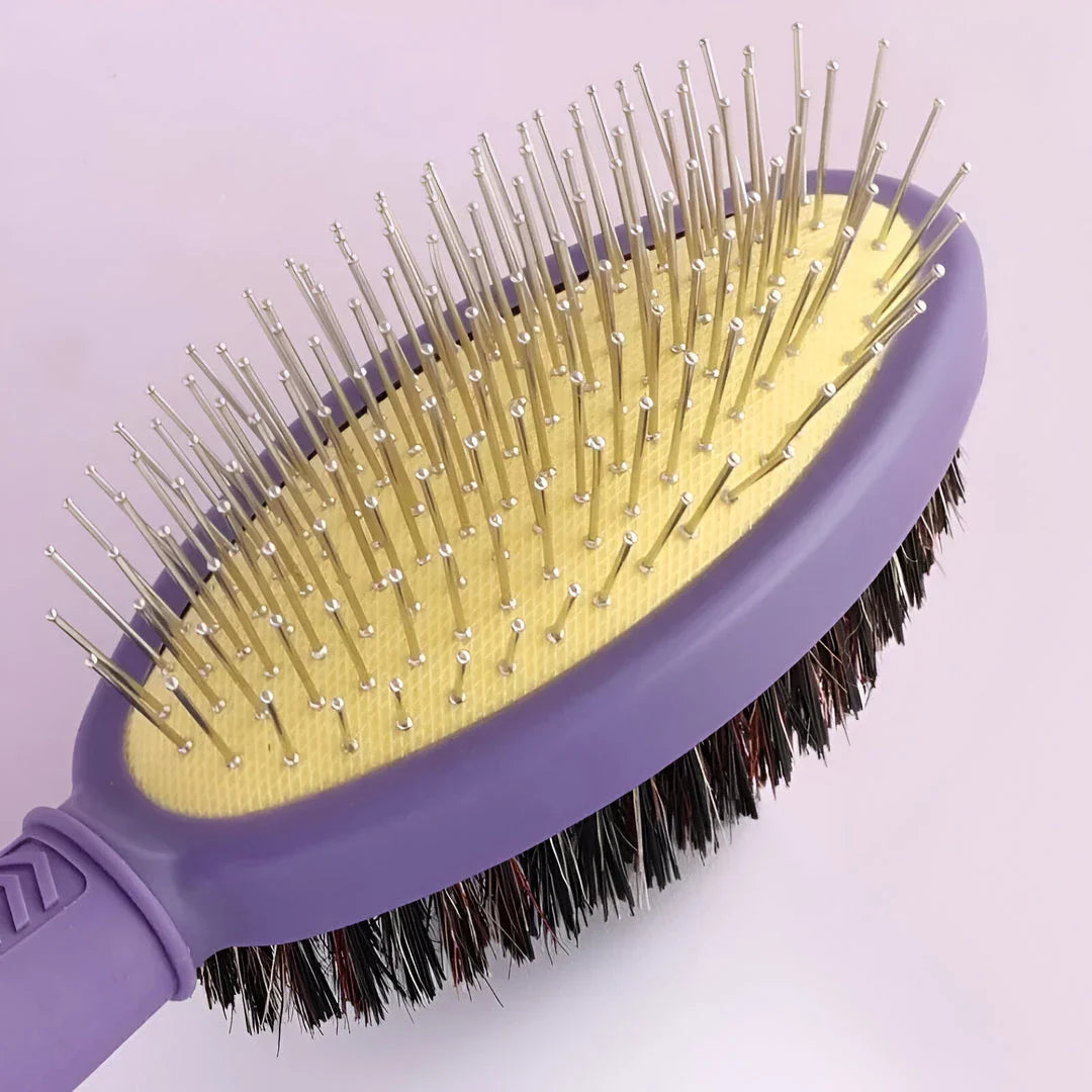 Double-Sided Dog & Cat Grooming Brush with Stainless Steel and Soft Bristles