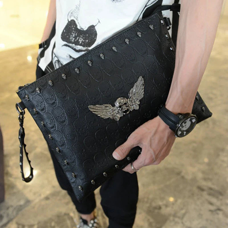 Stylish leather shoulder bag with skull design, perfect for Kiwi commuters and professionals