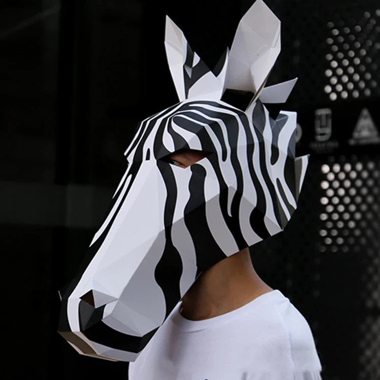 Origami horse-shaped headgear in black and white, made with premium paper for Halloween and Christmas wear
