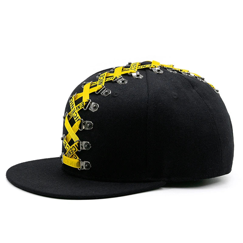 Stylish Punk Hip Hop Baseball Cap with Flat Brim, Adjustable Size, and Handcrafted Rivets