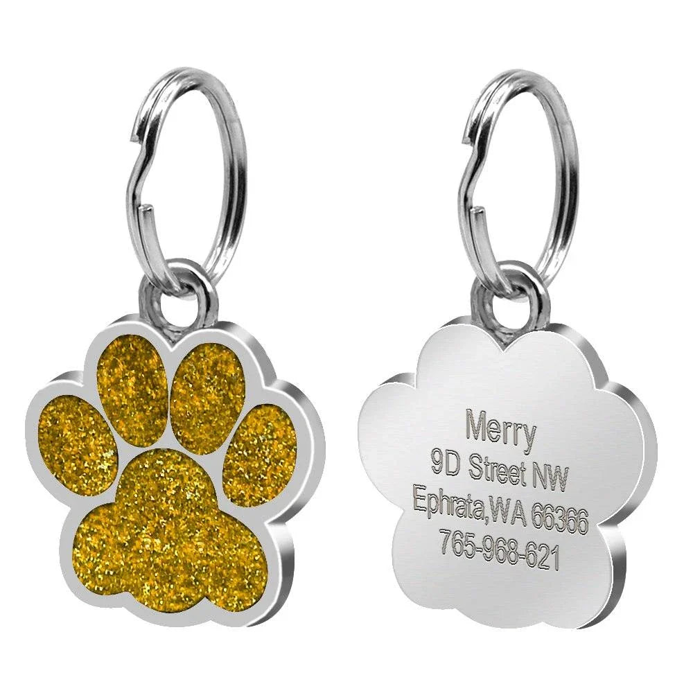 Cute paw-shaped pet tag with rhinestones, designed for Kiwi pets to provide stylish identification and anti-lost protection.