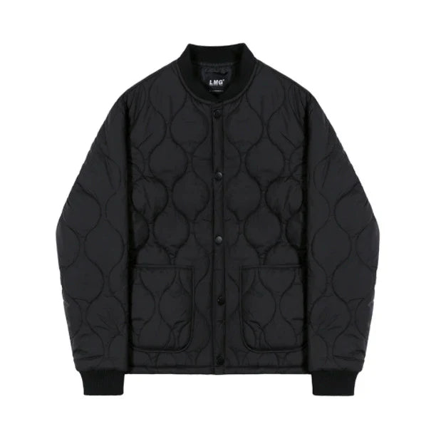 Men's autumn jacket with baseball collar, made of cotton and silk blend in black and off-white colors