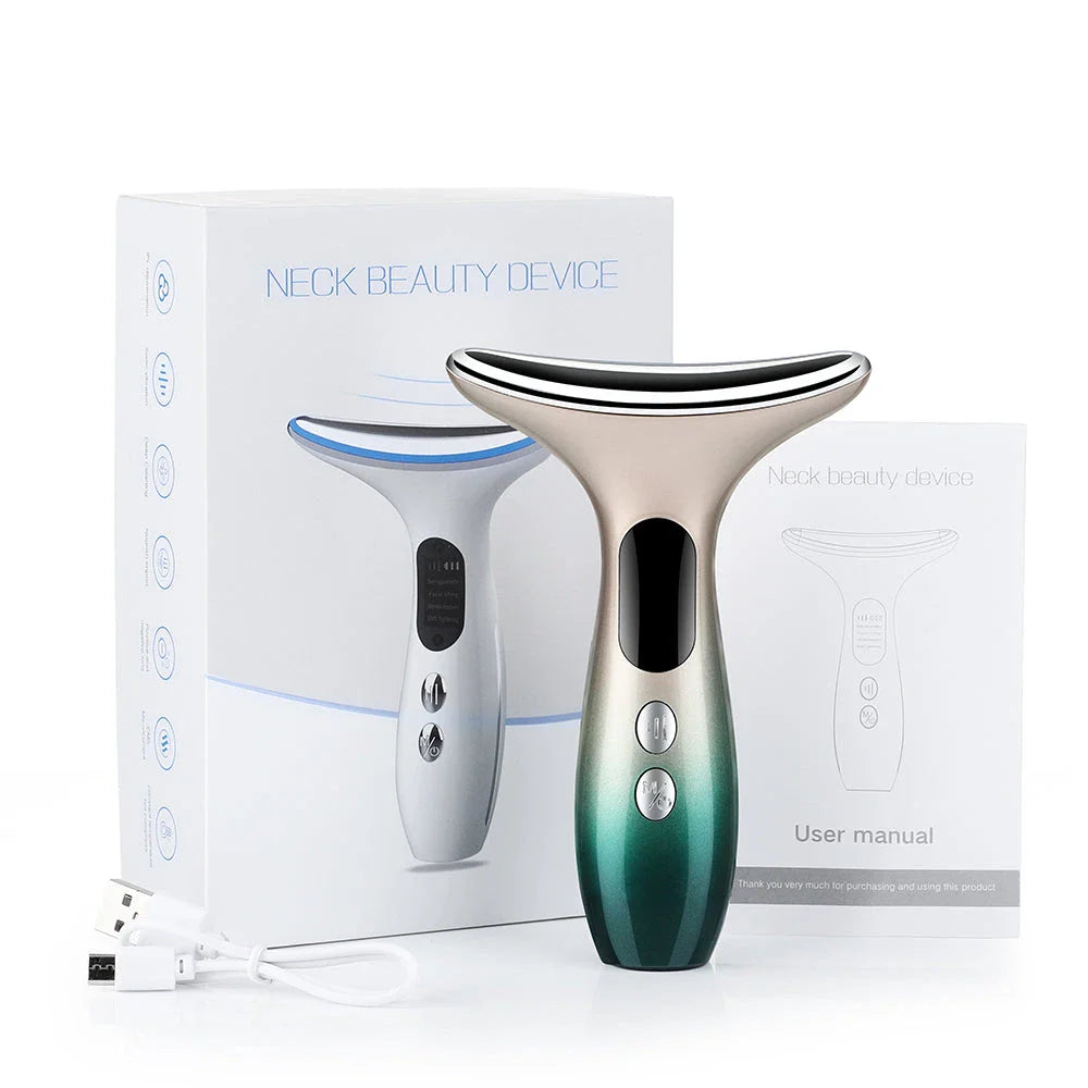 EMS Neck and Face Firming Device with micro-current, light therapy, and sonic vibration for youthful, radiant skin