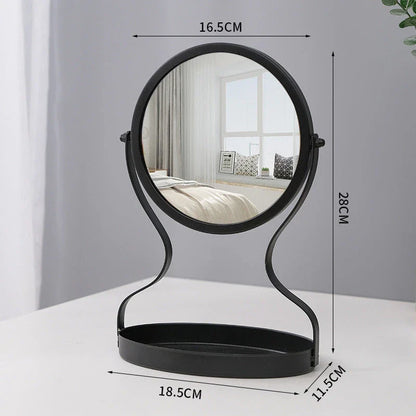 Elegant metal vanity mirror with polished silver mirror and built-in jewelry storage compartments