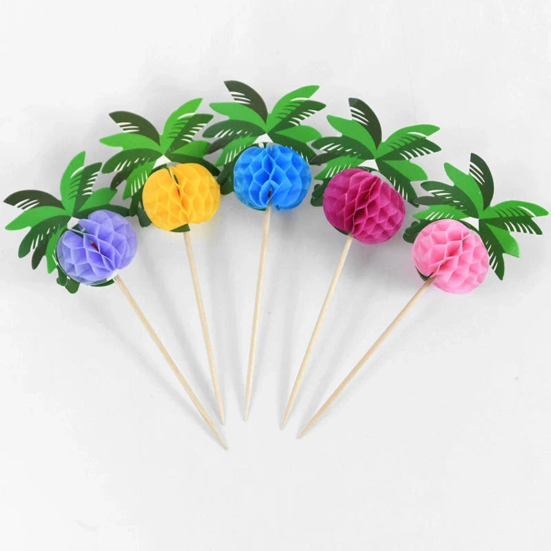 Tropical cocktail picks with coconut palm tree design for summer parties and celebrations