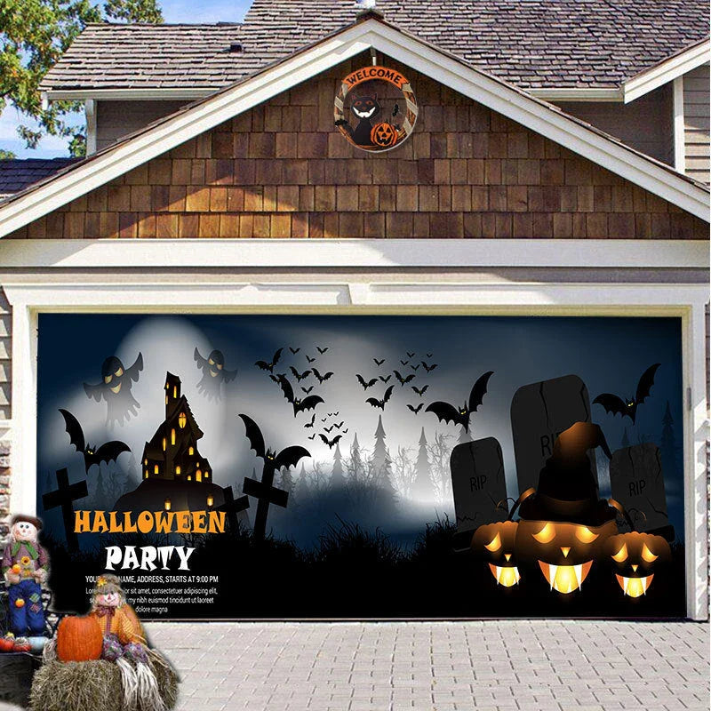 Halloween Hanging Cloth Garage Door Backdrop in abstract geometric pattern