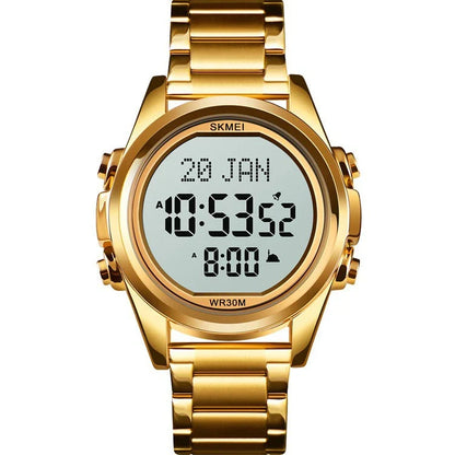 Premium men's electronic watch with Arab steel casing and stylish gold, rose gold, or black finish