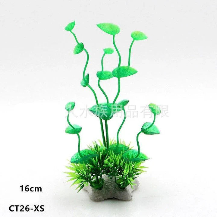 Artificial underwater grass decoration for aquariums, made of durable PVC with realistic-looking green fronds.