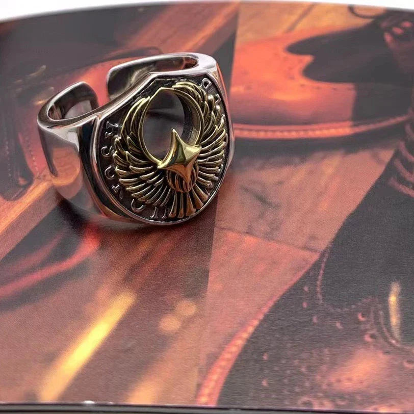 Stylish Retro Silver Men's Ring with Adjustable Fit and Auspicious Patterns