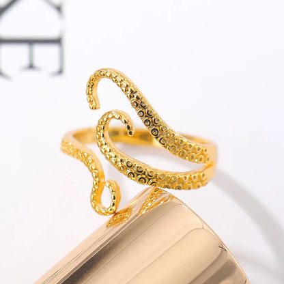 Adjustable octopus tentacle wrap ring in gold, a unique and versatile accessory for Kiwis