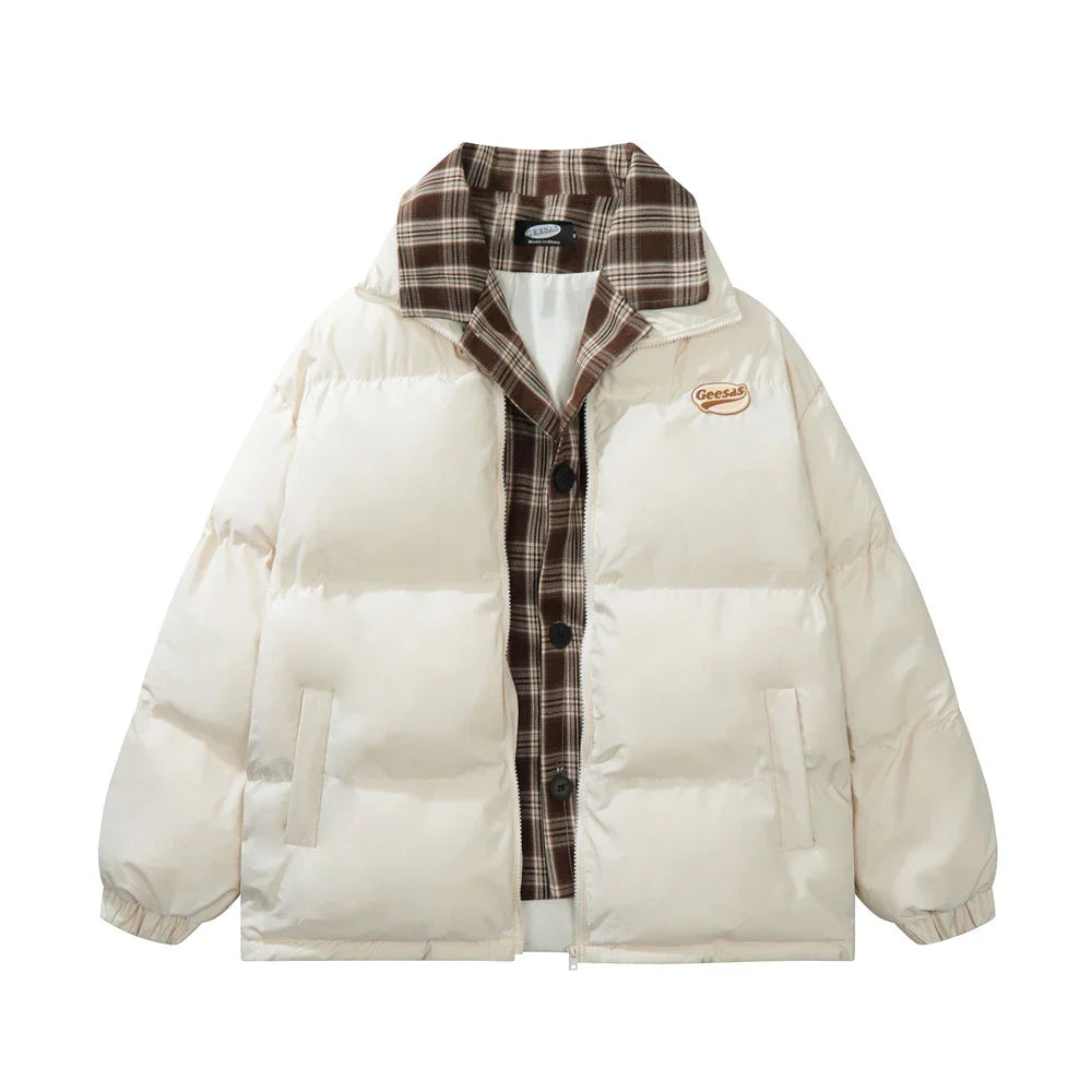 Stylish plaid cotton jacket with embroidered back patch, perfect for Kiwi men in winter