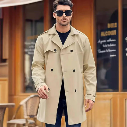 Men's Double-breasted Wool Coat in Light Gray, Black, Khaki, and Dark Brown Colors