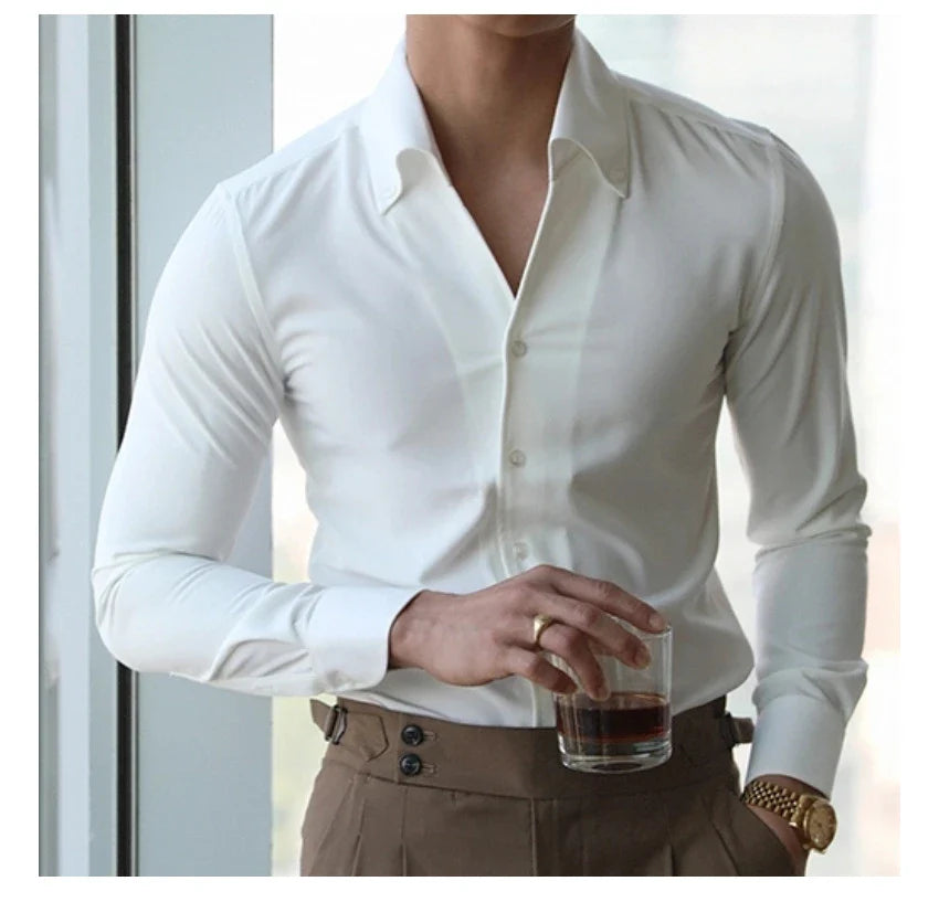 A stylish and versatile Italian-collared shirt for young New Zealand men, made from high-quality polyester fabric.